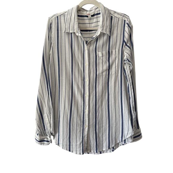 Lucky Brand Sz L Blue & White Stripe Button Up 100% Cotton | EUC - Picture 1 of 8